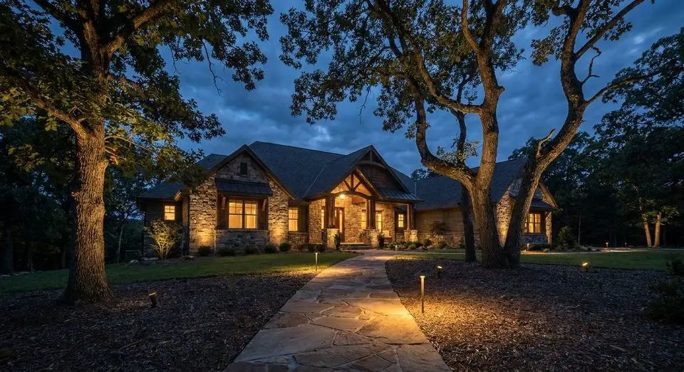 Planning image showing low-voltage path lighting at dusk